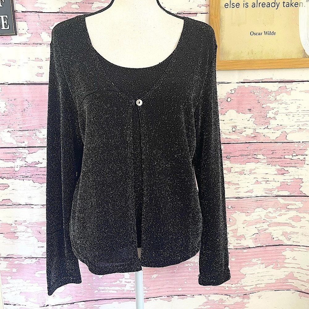 BARANDA Black Silver Long Sleeve Sequin Cardigan M